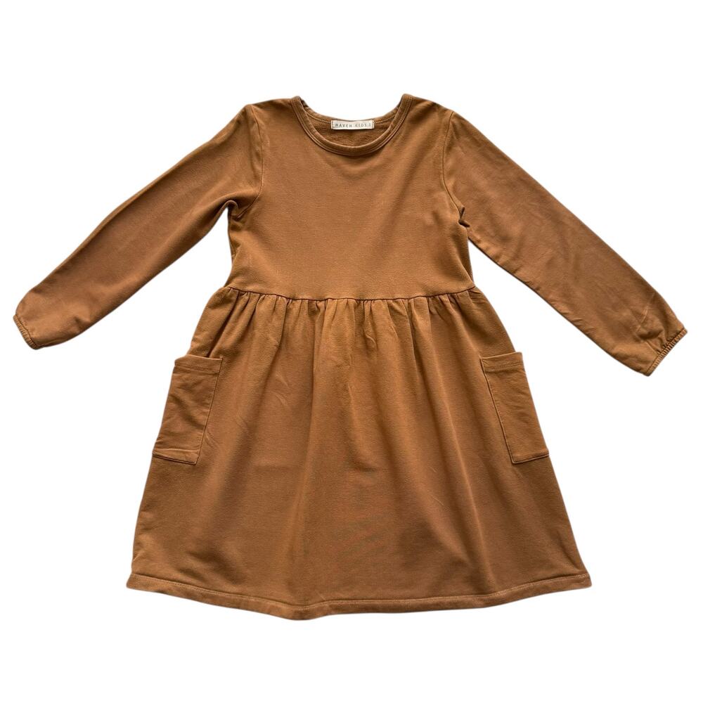 Haven Kids Camel Bamboo Jersey Knit Pocket Dress Size 6-7y